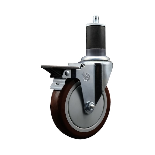 5'' Maroon Poly Swivel 1-5/8'' Expanding Stem Caster with Brake